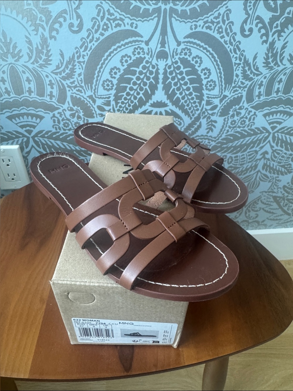 Mango tan Leather Slide Sandals - Classic Casual 37 6.5